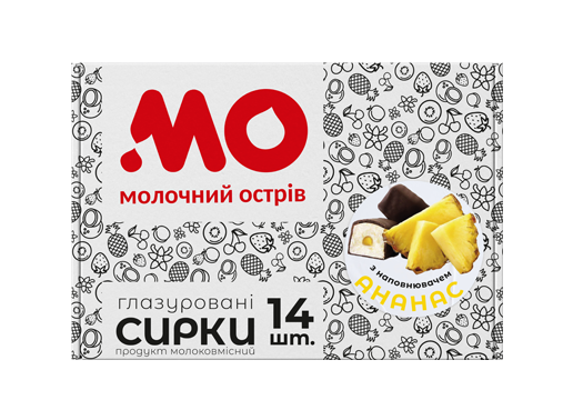 Сирок молоковмісний глазурований з цукром та наповнювачем "Ананас" 500 гр