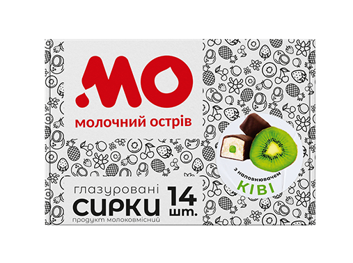 Сирок молоковмісний глазурований з цукром та наповнювачем "Ківі" 500 гр