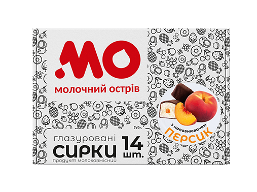 Сирок молоковмісний глазурований з цукром та наповнювачем "Персик" 500 гр