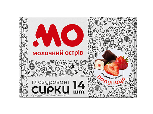 Сирок молоковмісний глазурований з цукром та наповнювачем "Полуниця" 500 гр