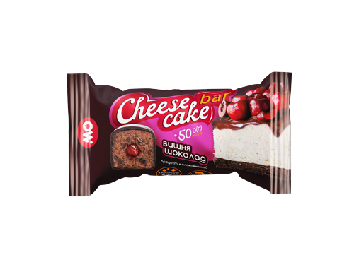 Сирок молоковмісний глазурований з цукром та печивом «Cheese cake bar» шоколад-вишня 50 гр