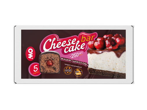 Сирок молоковмісний глазурований з цукром та печивом «Cheese cake bar» шоколад-вишня 250 гр