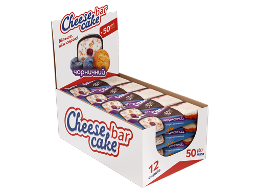 Сирок молоковмісний глазурований з цукром та печивом «Cheese cake bar» чорничний Шоубокс