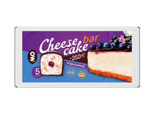 Сирок молоковмісний глазурований з цукром та печивом «Cheese cake bar» чорничний 250 гр